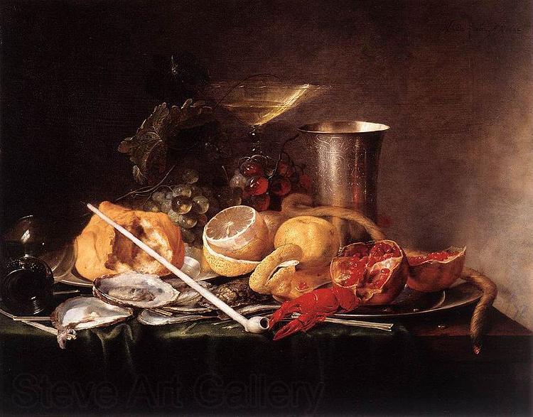 Jan Davidsz. de Heem Still-Life, Breakfast with Champaign Glass and Pipe Norge oil painting art